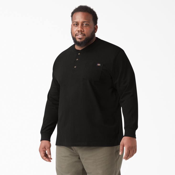 Heren Dickies henley t-shirt met lange mouwen van zware kwaliteit zwart (bk) kleding 6F0X693