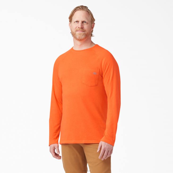Heren Dickies verkoelend T-shirt met lange mouwen fel oranje (bod) kleding 6F0X615