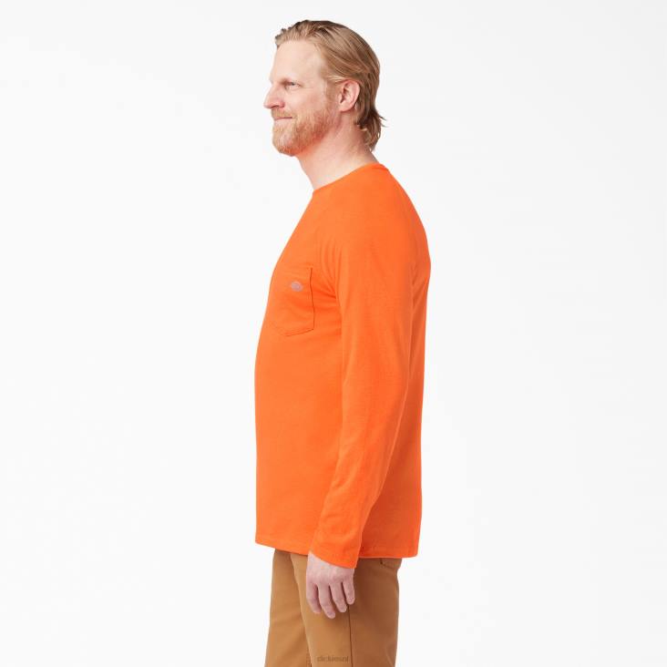 Heren Dickies verkoelend T-shirt met lange mouwen fel oranje (bod) kleding 6F0X615
