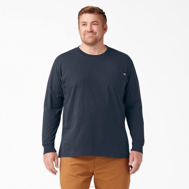 Heren Dickies zwaargewicht T-shirt met lange mouwen donker marineblauw (dn) kleding 6F0X605