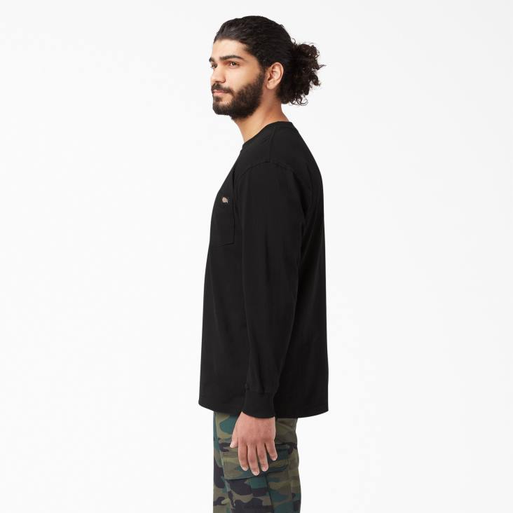 Heren Dickies zwaargewicht T-shirt met lange mouwen zwart (bk) kleding 6F0X601