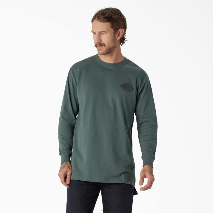Heren Dickies zwaargewicht T-shirt met logo en lange mouwen lincoln groen (ln) kleding 6F0X871