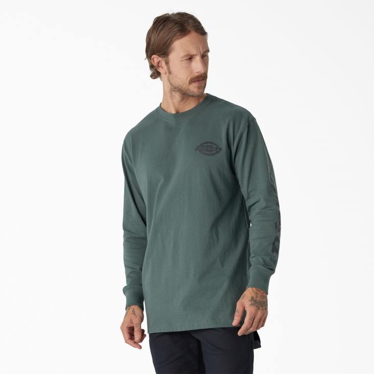 Heren Dickies zwaargewicht T-shirt met logo en lange mouwen lincoln groen (ln) kleding 6F0X871