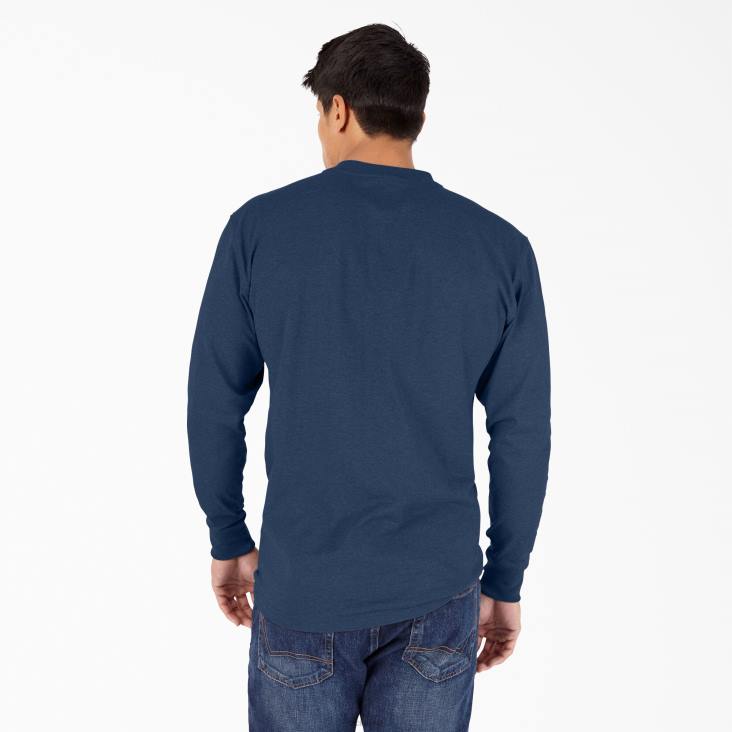 Heren Dickies zwaargewicht henley t-shirt met lange mouwen donker marine heide (dnh) kleding 6F0X775