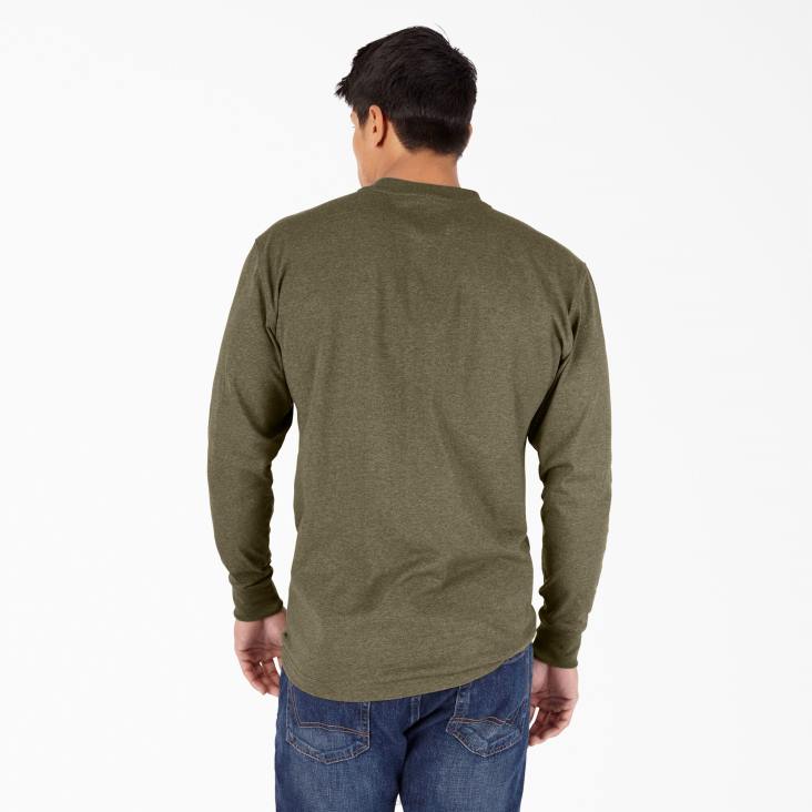 Heren Dickies zwaargewicht henley t-shirt met lange mouwen militair groene heide (mld) kleding 6F0X776