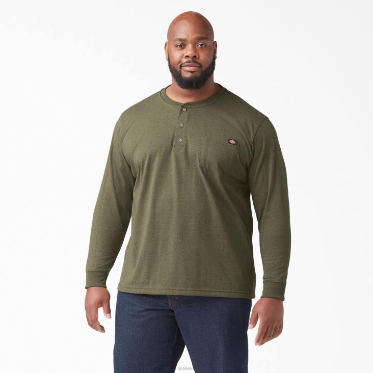 Heren Dickies zwaargewicht henley t-shirt met lange mouwen militair groene heide (mld) kleding 6F0X776