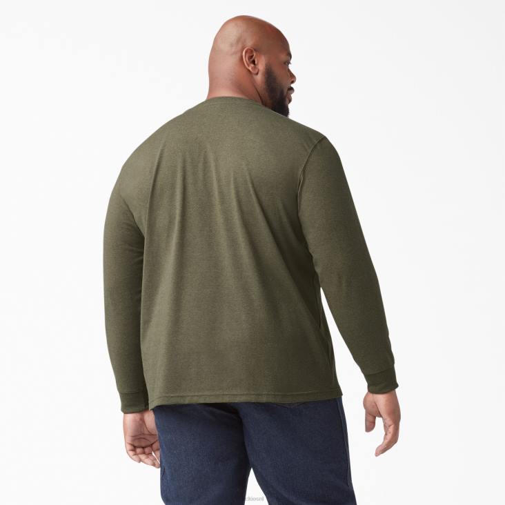 Heren Dickies zwaargewicht henley t-shirt met lange mouwen militair groene heide (mld) kleding 6F0X776