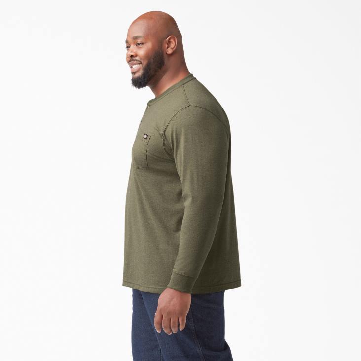 Heren Dickies zwaargewicht henley t-shirt met lange mouwen militair groene heide (mld) kleding 6F0X776