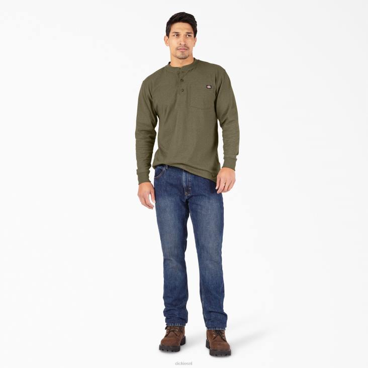 Heren Dickies zwaargewicht henley t-shirt met lange mouwen militair groene heide (mld) kleding 6F0X776
