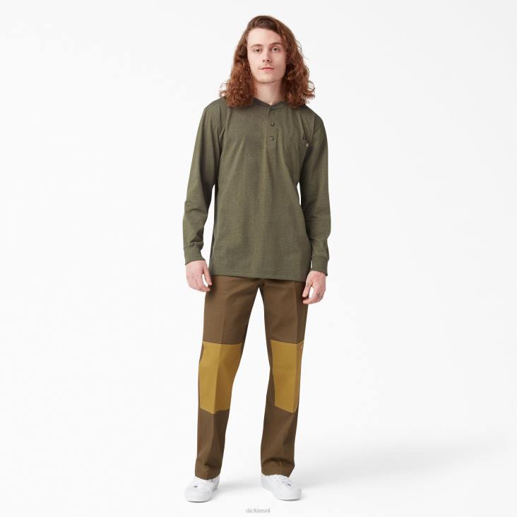 Heren Dickies zwaargewicht henley t-shirt met lange mouwen militair groene heide (mld) kleding 6F0X776