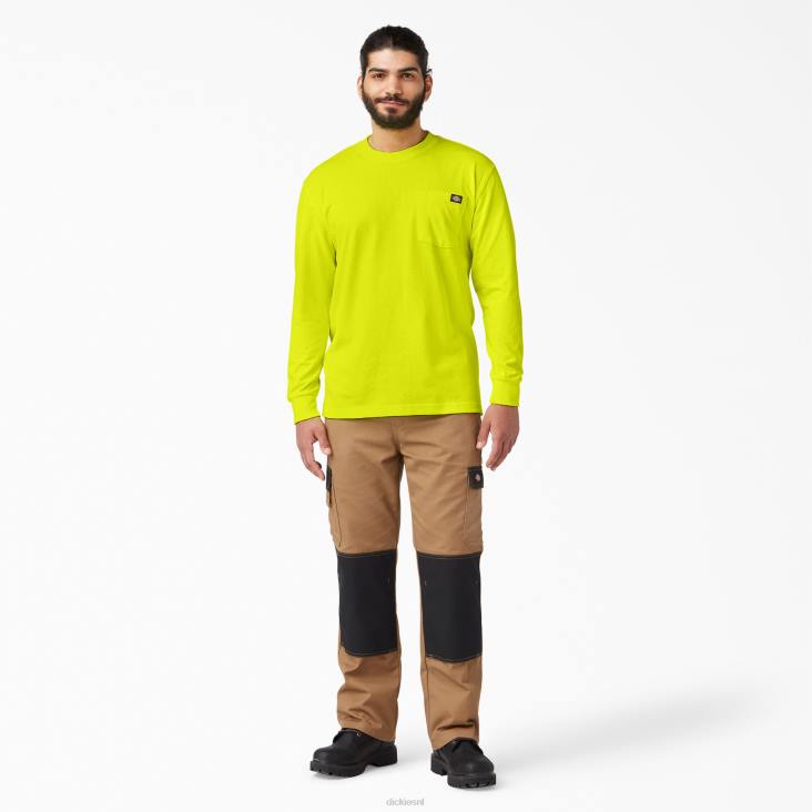 Heren Dickies zwaargewicht neon T-shirt met lange mouwen helder geel (bwd) kleding 6F0X669