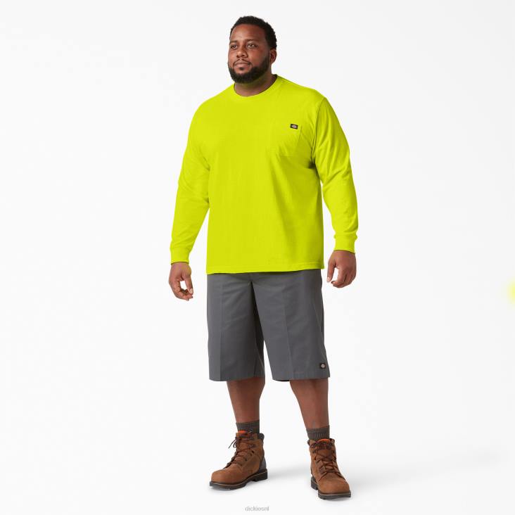 Heren Dickies zwaargewicht neon T-shirt met lange mouwen helder geel (bwd) kleding 6F0X669