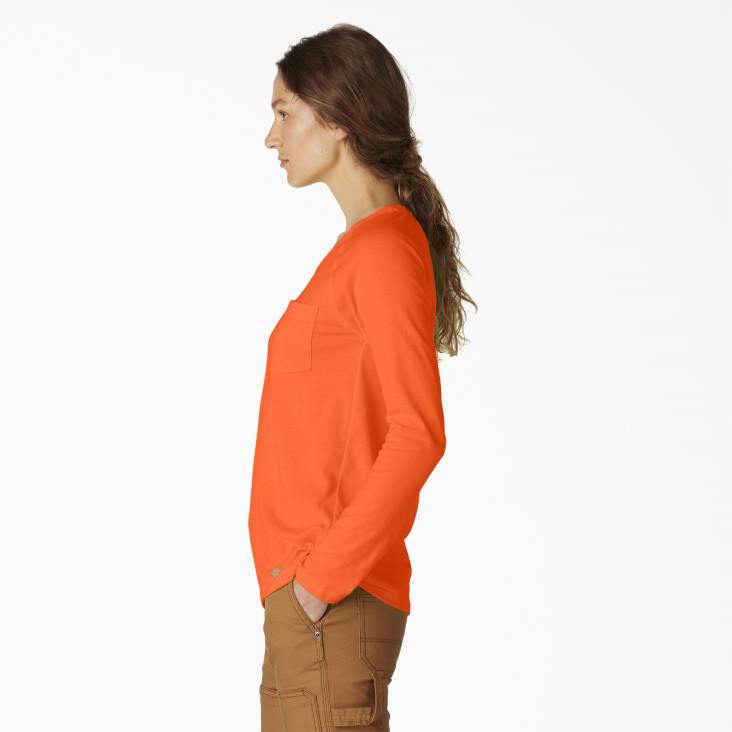 vrouwen Dickies verkoelend T-shirt met lange mouwen fel oranje (bod) kleding 6F0X1628