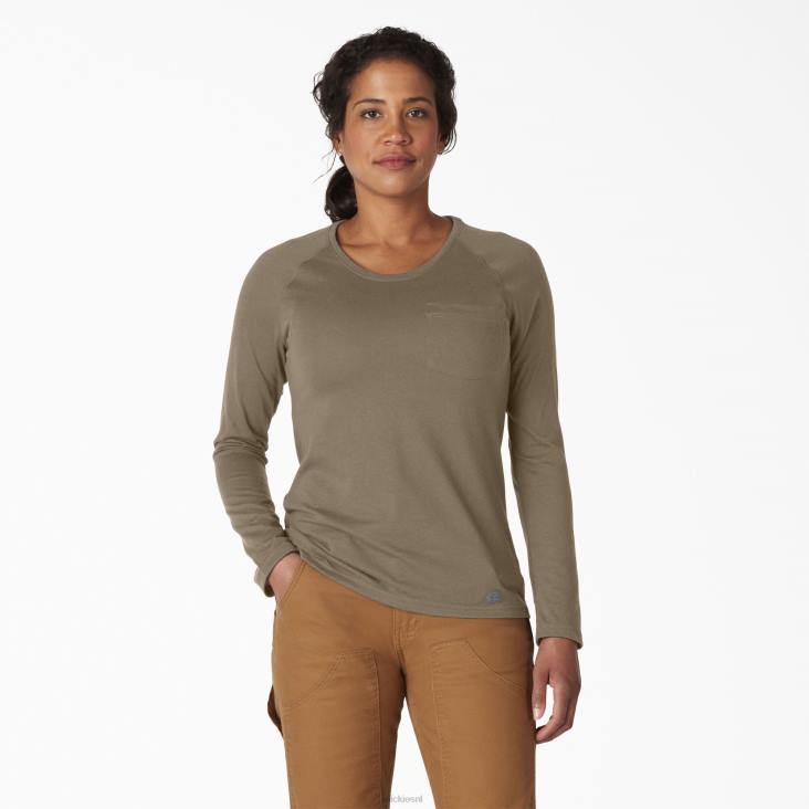 vrouwen Dickies verkoelend T-shirt met lange mouwen militair groene heide (mld) kleding 6F0X1637