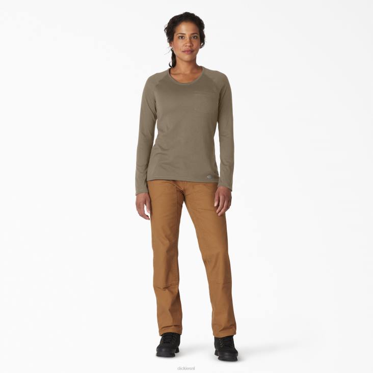vrouwen Dickies verkoelend T-shirt met lange mouwen militair groene heide (mld) kleding 6F0X1637