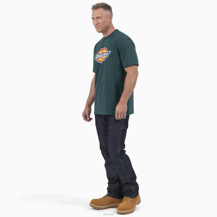 Heren Dickies T-shirt met driekleurig logo en korte mouwen bosgroen (ft) kleding 6F0X710