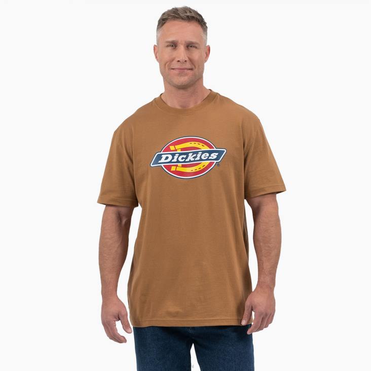 Heren Dickies T-shirt met driekleurig logo en korte mouwen bruine eend (bd) kleding 6F0X707
