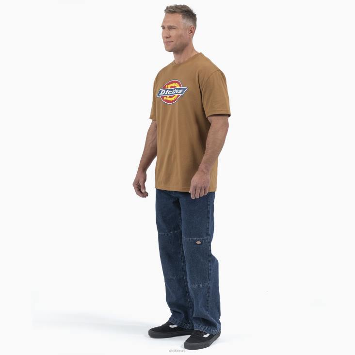 Heren Dickies T-shirt met driekleurig logo en korte mouwen bruine eend (bd) kleding 6F0X707