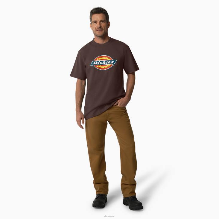 Heren Dickies T-shirt met driekleurig logo en korte mouwen chocoladebruin (cb) kleding 6F0X708