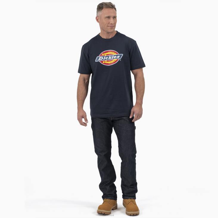 Heren Dickies T-shirt met driekleurig logo en korte mouwen donker marineblauw (dn) kleding 6F0X709