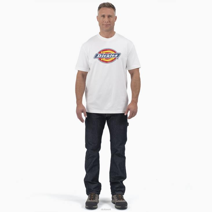 Heren Dickies T-shirt met driekleurig logo en korte mouwen wit (wh) kleding 6F0X714