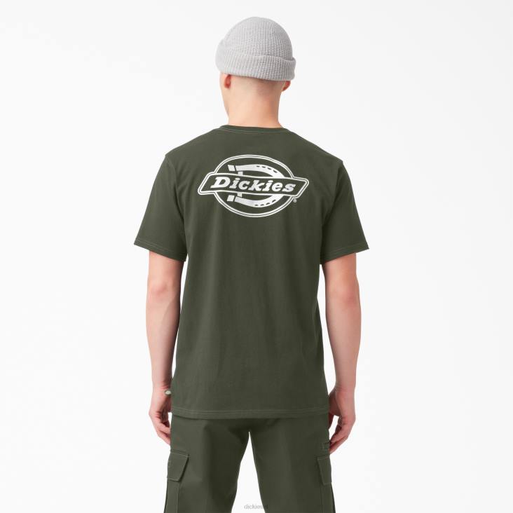 Heren Dickies T-shirt met logo op de achterkant olijfgroen (og) kleding 6F0X750