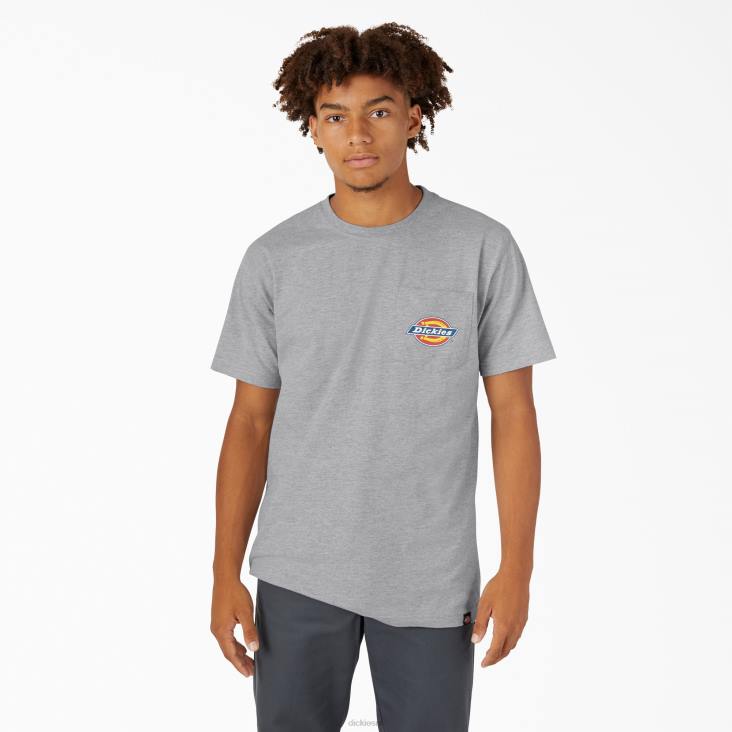 Heren Dickies T-shirt met logozak op de borst grijs gespikkeld (hg) kleding 6F0X895