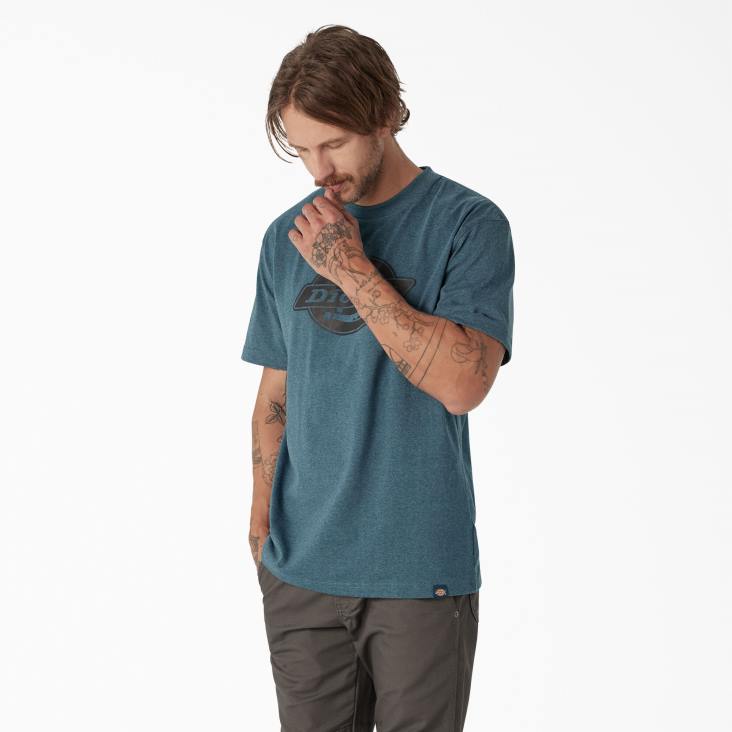 Heren Dickies T-shirt met zwaargewicht logo en korte mouwen baltisch blauw (knop) kleding 6F0X737
