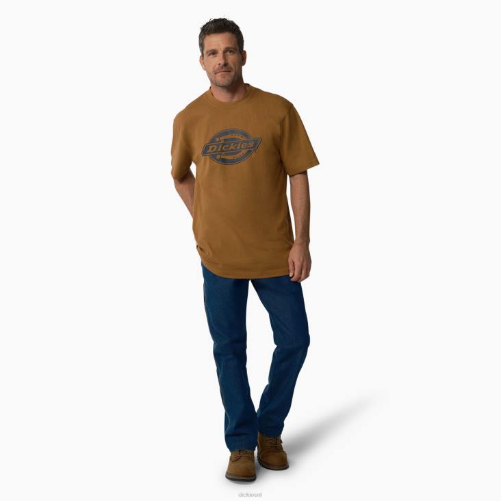 Heren Dickies T-shirt met zwaargewicht logo en korte mouwen bruine eend (bd) kleding 6F0X736