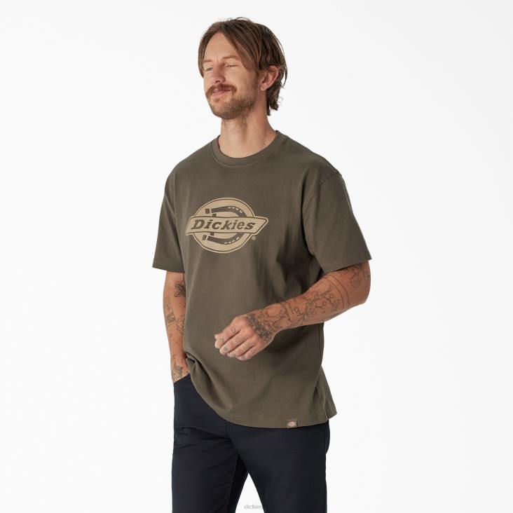Heren Dickies T-shirt met zwaargewicht logo en korte mouwen mosgroen (ms) kleding 6F0X740