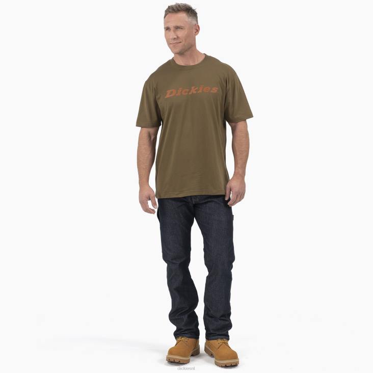Heren Dickies grafisch T-shirt met korte mouwen en woordmerk donker olijfgroen (dv9) kleding 6F0X812