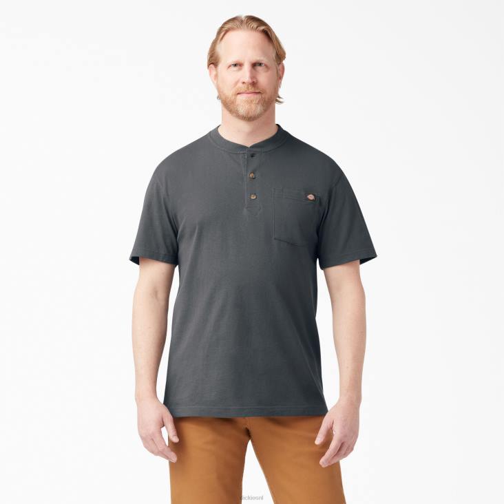 Heren Dickies henley t-shirt met korte mouwen van zware kwaliteit antracietgrijs (ch) kleding 6F0X636