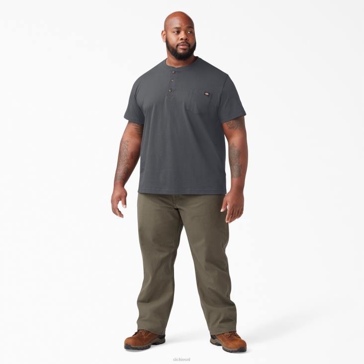 Heren Dickies henley t-shirt met korte mouwen van zware kwaliteit antracietgrijs (ch) kleding 6F0X636