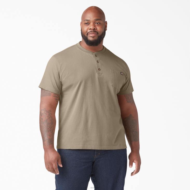 Heren Dickies henley t-shirt met korte mouwen van zware kwaliteit woestijnzand (ds) kleding 6F0X638