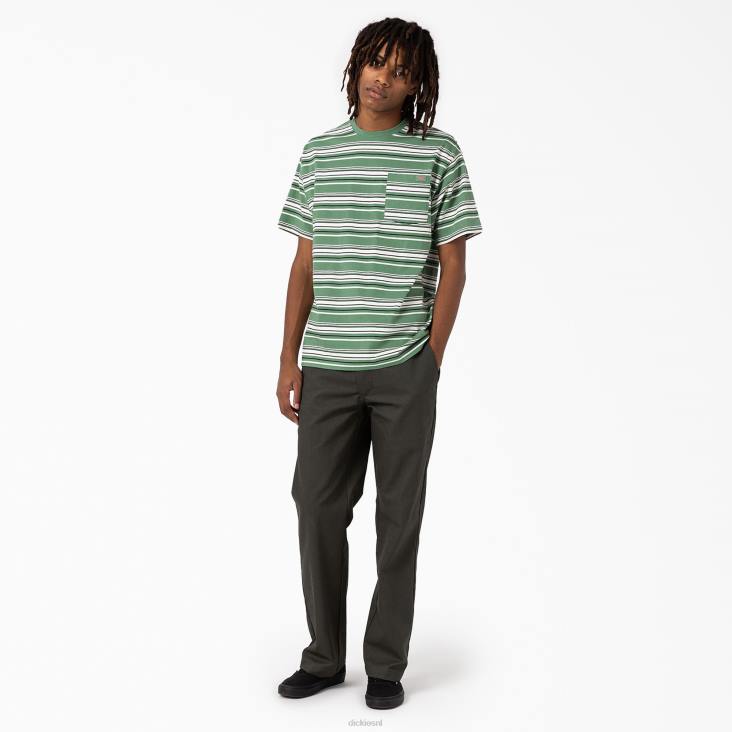 Heren Dickies relaxed fit gestreept T-shirt met zak donkere klimop bonte streep (dsv) kleding 6F0X745