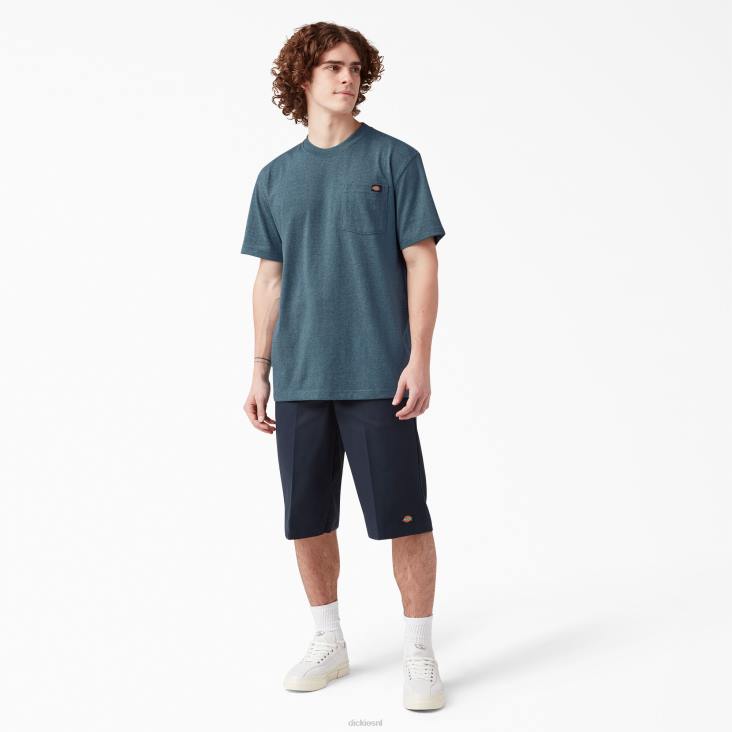 Heren Dickies zwaar gemêleerd T-shirt met korte mouwen baltisch blauw (knop) kleding 6F0X525