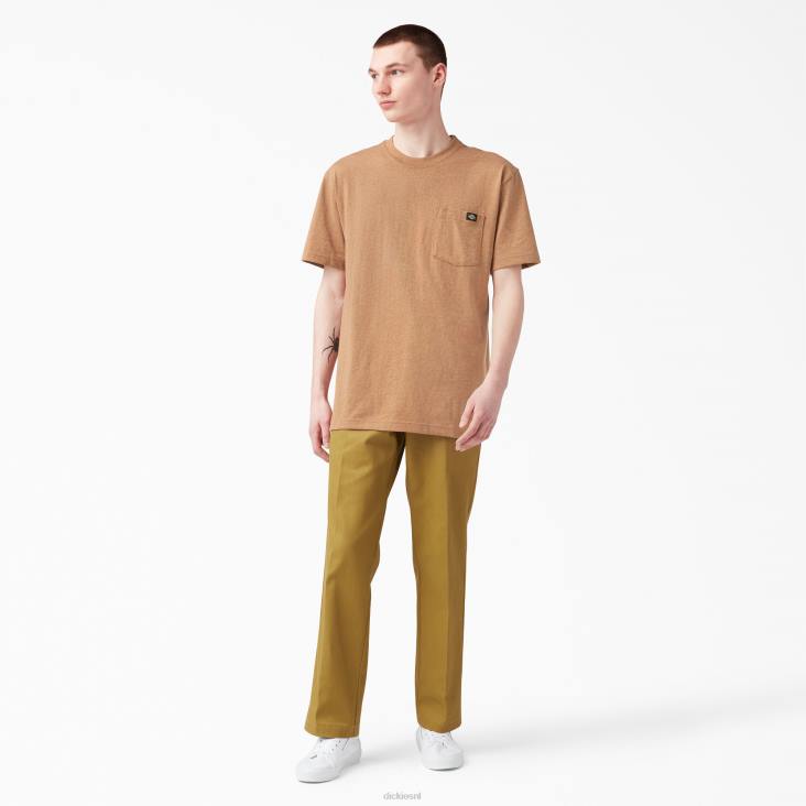 Heren Dickies zwaar gemêleerd T-shirt met korte mouwen bruine eendenheide (bdh) kleding 6F0X524