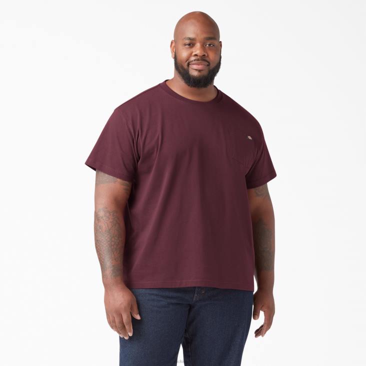 Heren Dickies zwaargewicht T-shirt met korte mouwen bordeaux (door) kleding 6F0X509