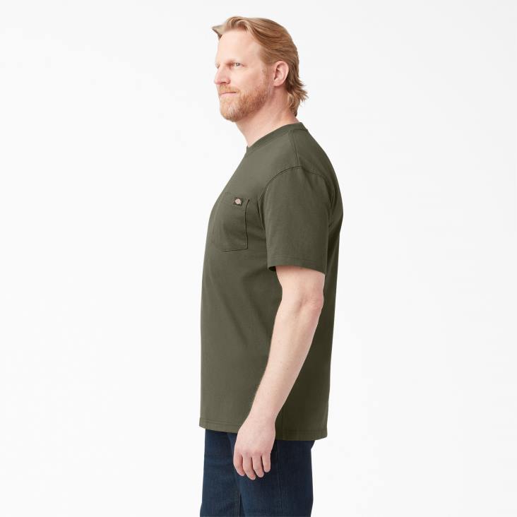 Heren Dickies zwaargewicht T-shirt met korte mouwen militair groen (ml) kleding 6F0X519