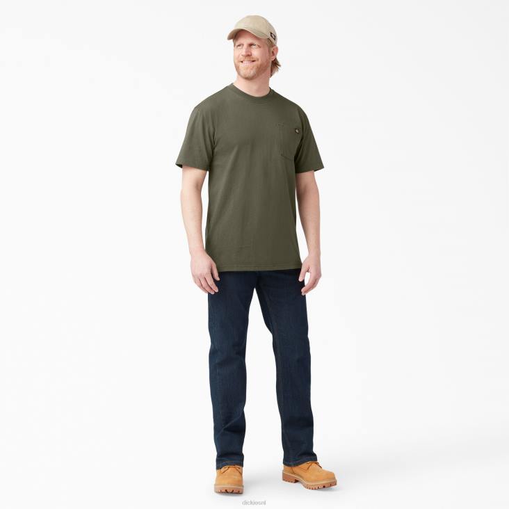 Heren Dickies zwaargewicht T-shirt met korte mouwen militair groen (ml) kleding 6F0X519