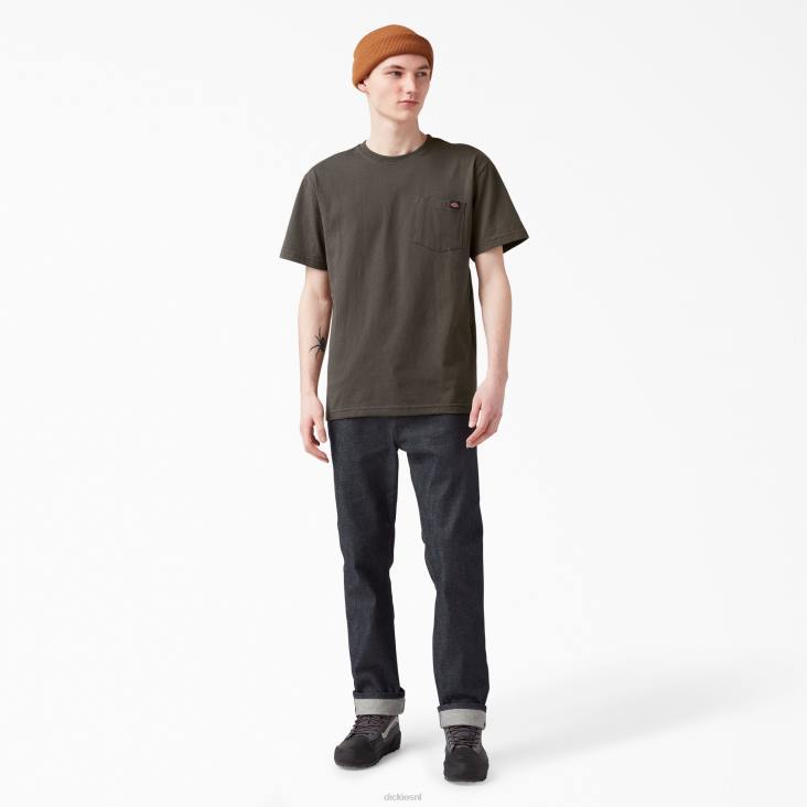 Heren Dickies zwaargewicht T-shirt met korte mouwen zwarte olijf (bv) kleding 6F0X508