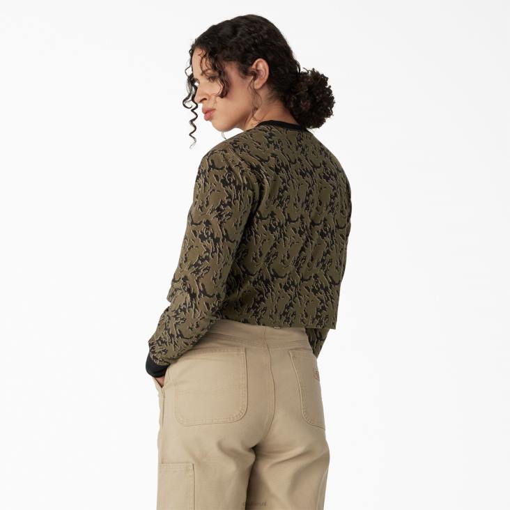 vrouwen Dickies Camo cropped T-shirt met lange mouwen militair groen glitch camo (mpe) kleding 6F0X2188