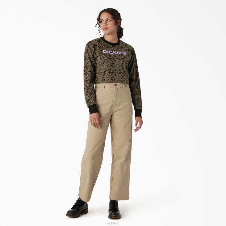 vrouwen Dickies Camo cropped T-shirt met lange mouwen militair groen glitch camo (mpe) kleding 6F0X2188