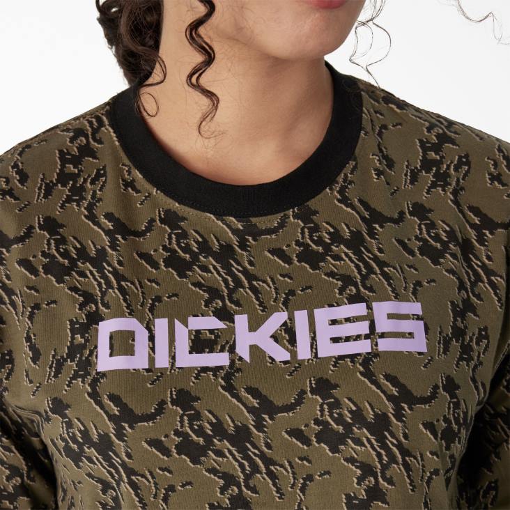 vrouwen Dickies Camo cropped T-shirt met lange mouwen militair groen glitch camo (mpe) kleding 6F0X2188