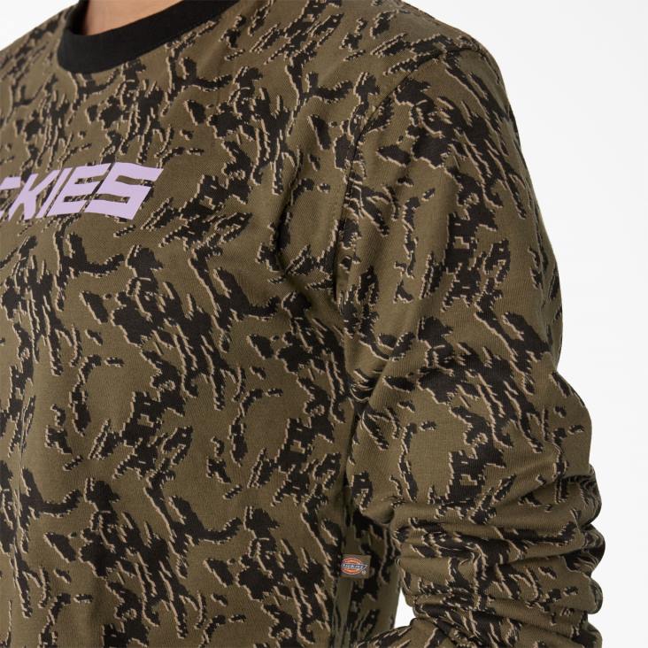 vrouwen Dickies Camo cropped T-shirt met lange mouwen militair groen glitch camo (mpe) kleding 6F0X2188