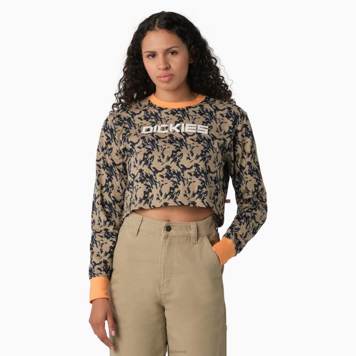 vrouwen Dickies Camo cropped T-shirt met lange mouwen woestijnzand glitch camo (dhd) kleding 6F0X2186