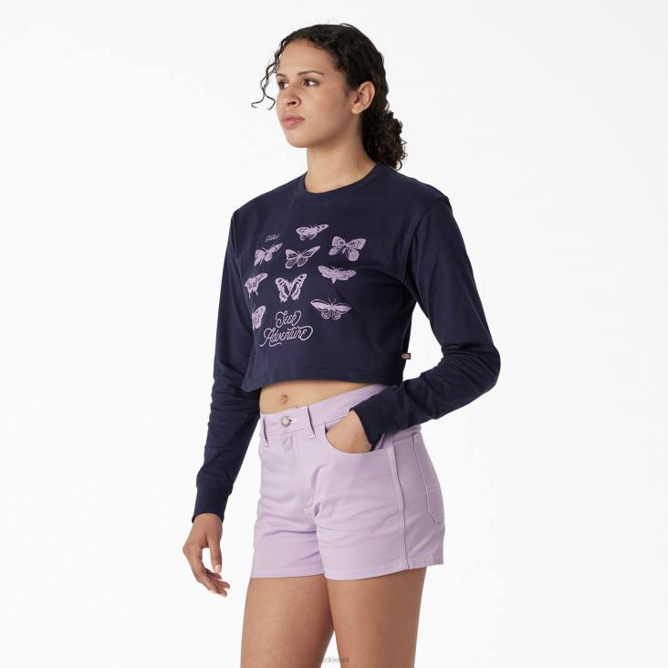 vrouwen Dickies Cropped T-shirt met lange mouwen en vlinderprint inkt marine (ik) kleding 6F0X2126
