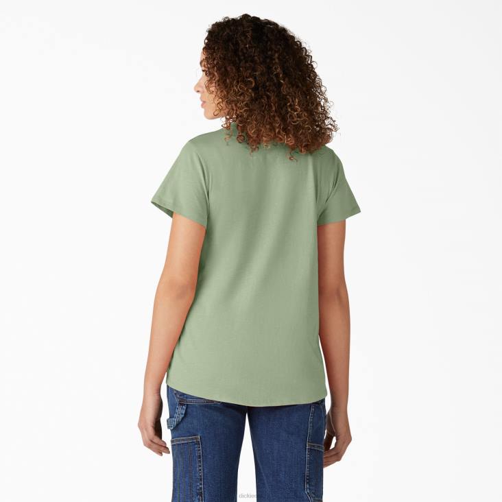 vrouwen Dickies T-shirt met korte mouwen en v-hals celadon groen (c2g) kleding 6F0X2060