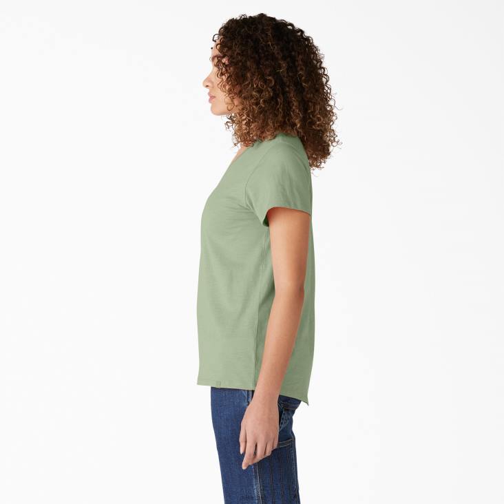 vrouwen Dickies T-shirt met korte mouwen en v-hals celadon groen (c2g) kleding 6F0X2060