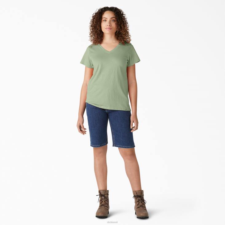 vrouwen Dickies T-shirt met korte mouwen en v-hals celadon groen (c2g) kleding 6F0X2060